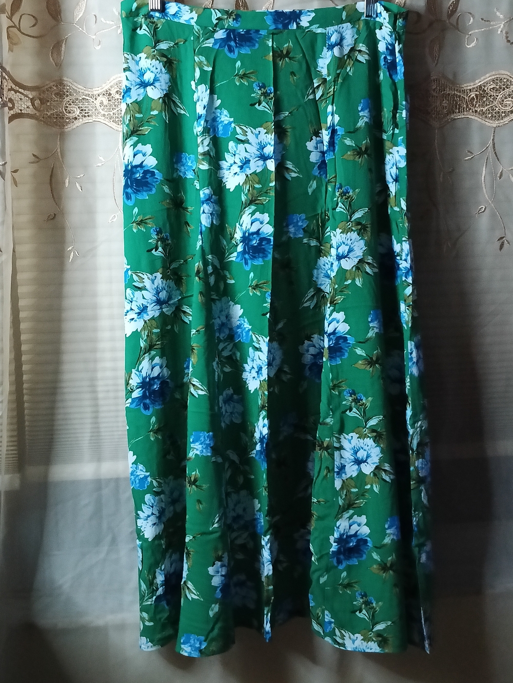 Banana Republic Green Maxi Skirt with Blue Floral Print